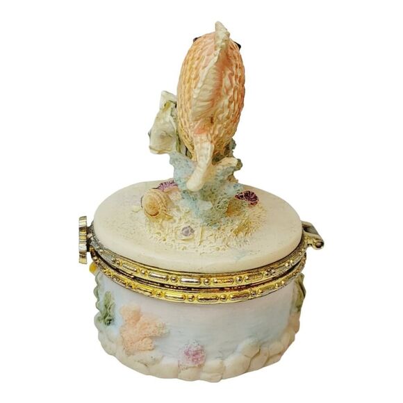 Vintage Small Beach Seashore Nautical Fish Trinket Ring Box 3" tall - Picture 4 of 12